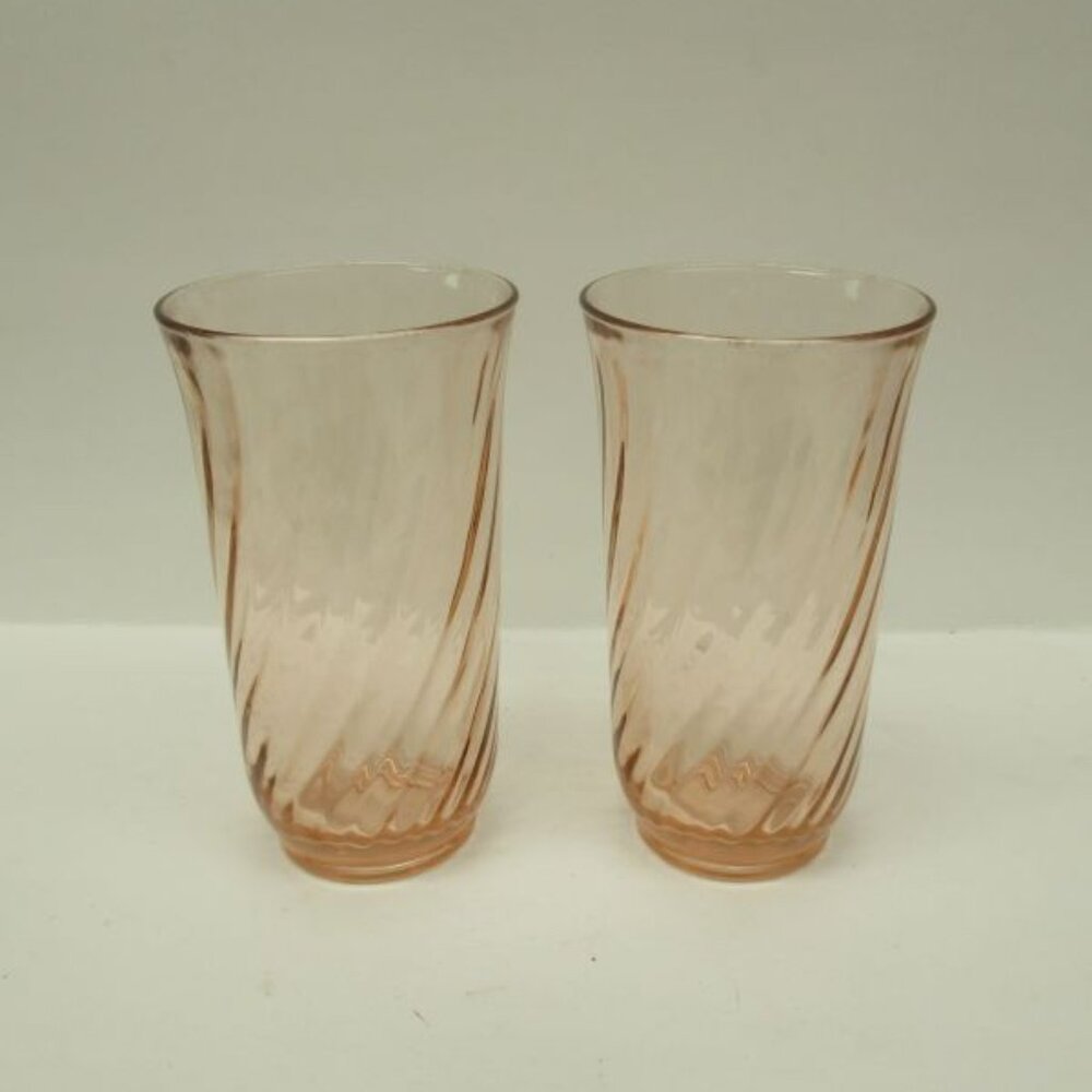 2 - Crystal D'Arques Durand Rosaline Pink SWIRL 5 1/2 Inch 10 Ounce Tumblers